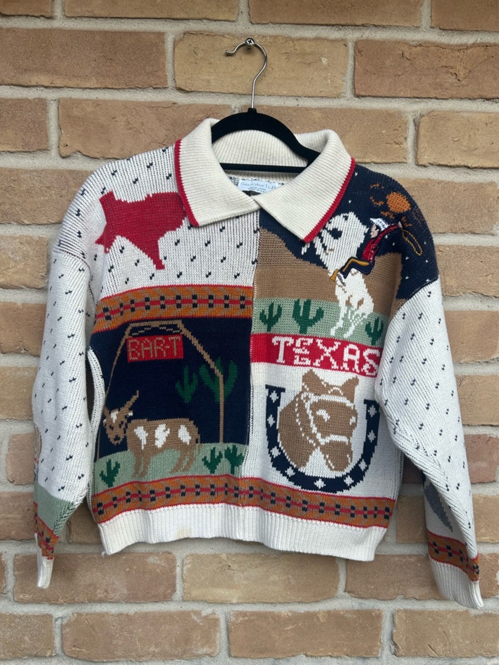 Vintage Texas Rodeo Sweater God Bless Tejas Star Chuck Wagon Embroidered